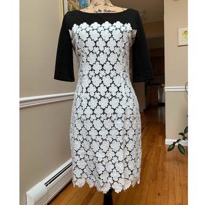 Suzi Chin Black & White Floral Sheath Dress